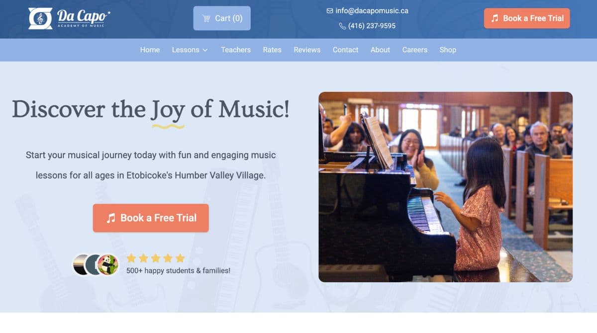 music school small business website screenshot