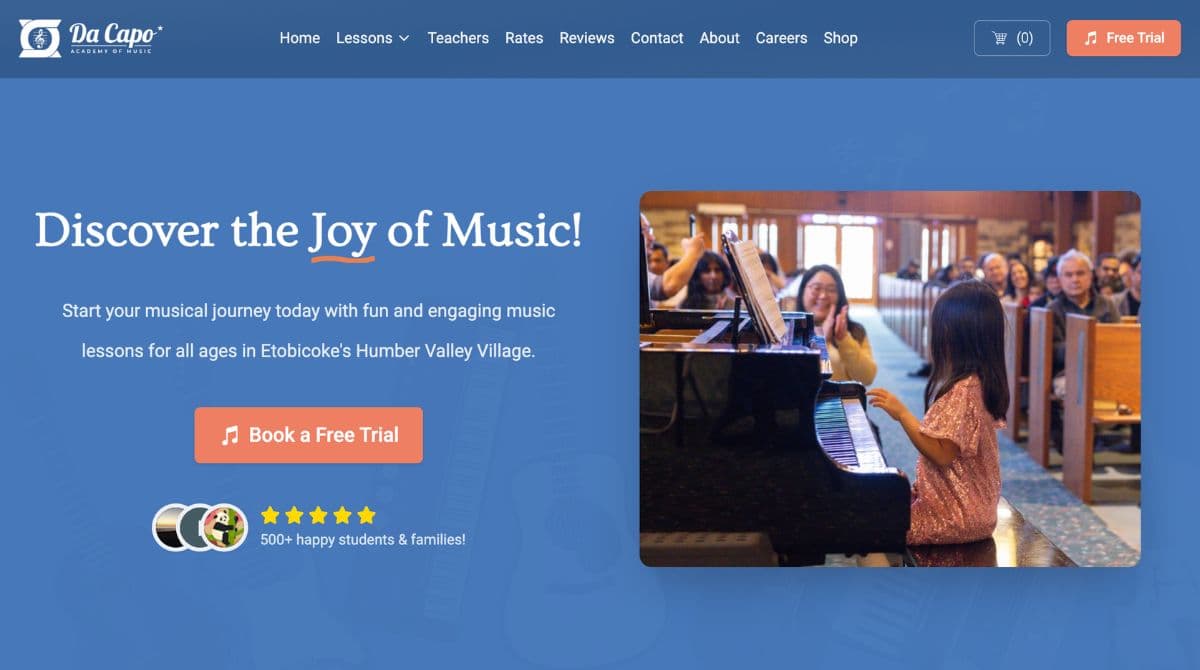 music school small business website screenshot