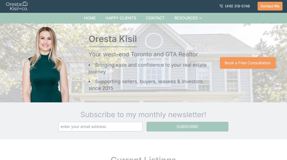 real estate agent professional website screenshot